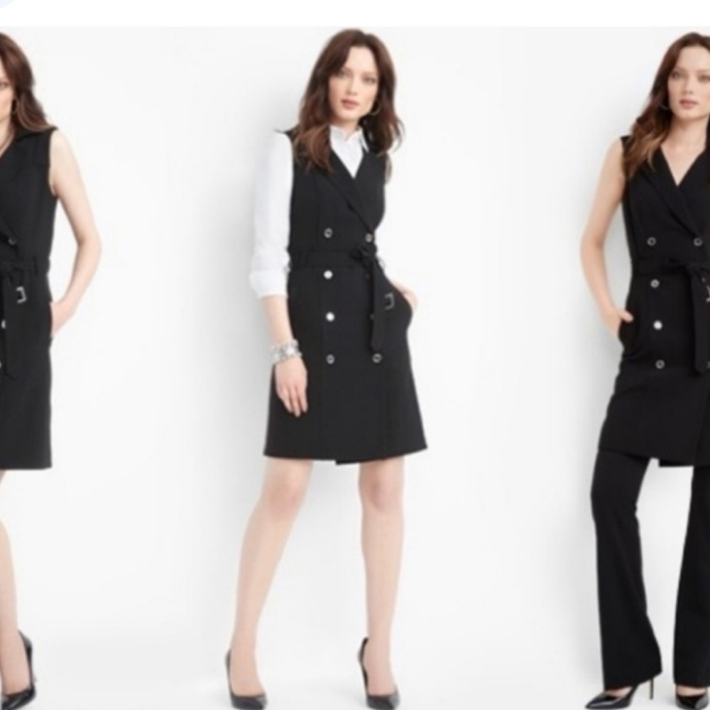 White House Black Market Denim Double Breasted Trench Mini Dress women’s CS
